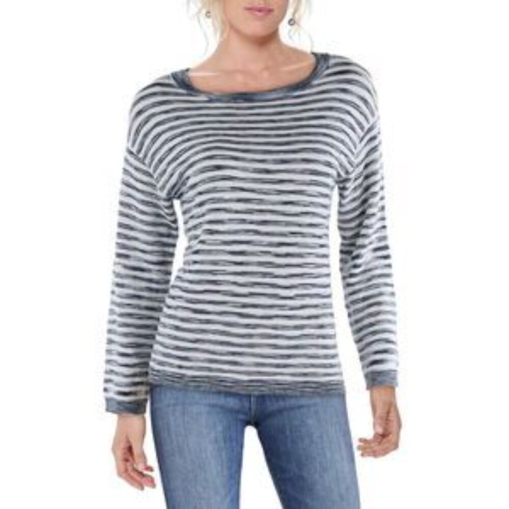 EUC Liverpool Los Angeles Blue & White Striped Pullover Sweater Size Large